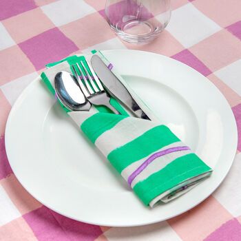 Pale Pink And Mint Green Striped Cotton Napkins X Four, 4 of 4