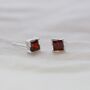 Sterling Silver Princess Cut Birthstone Earrings January Garnet, thumbnail 1 of 5