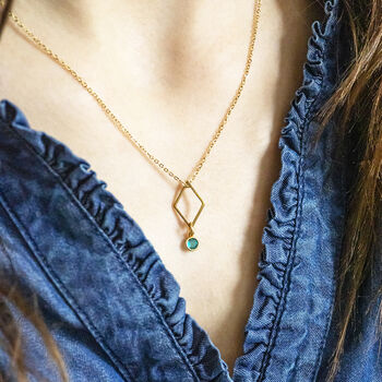 Gold Plated Rhombus Birthstone Charm Necklace, 3 of 9
