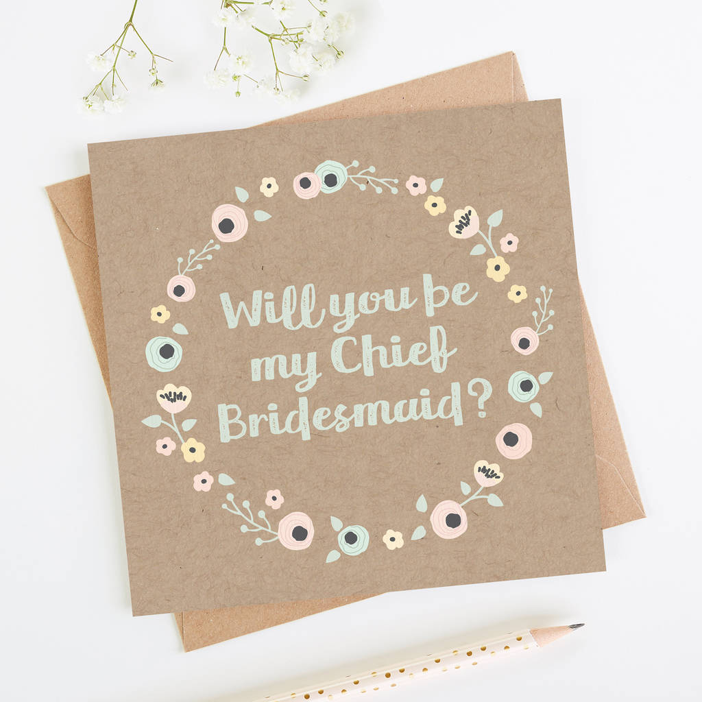 Will You Be My Chief Bridesmaid Kraft Floral Card, 1 of 3