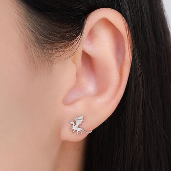Flying Dragon Stud Earrings In Sterling Silver, 2 of 12