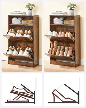 Three Tier Shoe Cabinet With Flip Doors And Shelf, 7 of 12