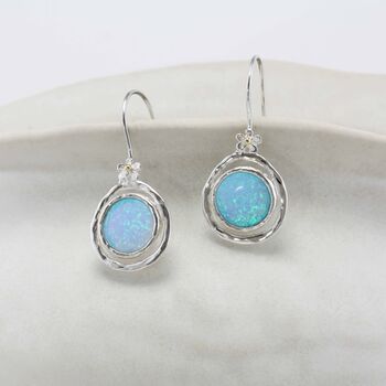 Handmade Blue Fire Opal Hook Earrings, 3 of 8