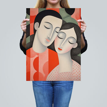 Squeeze Me Tight Couple In Love Orange Wall Art Print, 2 of 6