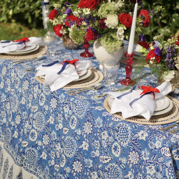 Elizabeth Blue And White Block Print Tablecloth, 6 of 10