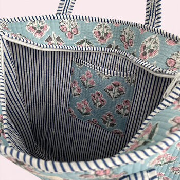 Pale Blue Ditsy Floral Quilted Cotton Tote Bag, 5 of 5