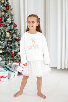 Personalised 'Believes' Christmas Reindeer Embroidered Sweatshirt Jumper, 5 of 11