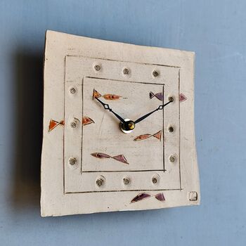 Handmade Ceramic Small Wall Clock Fish Shoal, 4 of 6