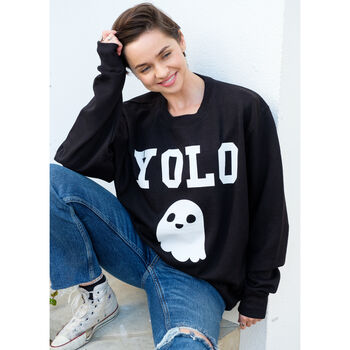 You Only Live Once Ghost Women’s Halloween Sweatshirt, 3 of 5