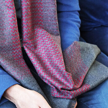 Men's Red And Grey Zigzag Pattern Cashmere Blend Scarf, 8 of 11