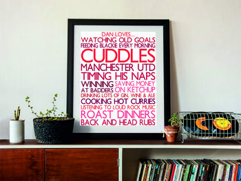 Personalised 'Favourite Things' Framed Print: Reds, 6 of 6