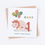 Personalised Dino Triceratops And Balloons Card, thumbnail 2 of 3