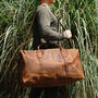 Genuine Leather Holdall Luggage Worn Look Light Brown, thumbnail 4 of 12