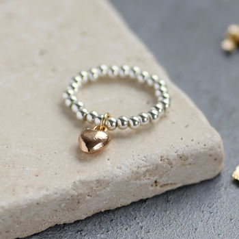 Beaded Stretch Heart Charm Ring, 6 of 8