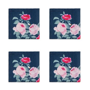 Luxury Linen Like Floral Napkins Rose Garden Navy Blue, 5 of 6