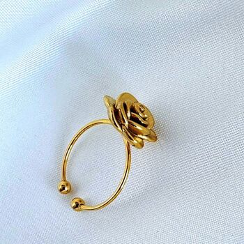 Adjustable Rose Ring Floral Raised Design, 18k Gold Stainless Steel, Waterproof Jewellery, 3 of 8