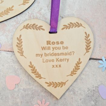 Will You Be My Bridesmaid? Leaf Wooden Heart, 2 of 3