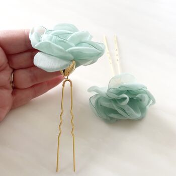 Mint Green Flower Hair Pins, 2 of 5