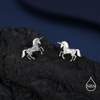 Oxidised Sterling Silver Unicorn Fossil Stud Earrings, 6 of 12