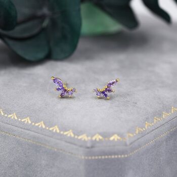 Sterling Silver Amethyst Purple Cz Marquise Cluster Stud Earrings, 4 of 11