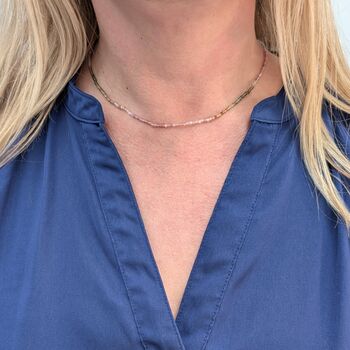 Watermelon Tourmaline Skinny Gemstone Beaded Necklace, 2 of 7