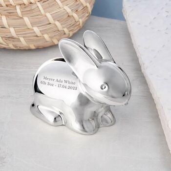 Personalised Silver Plated Rabbit Money Box, 4 of 8