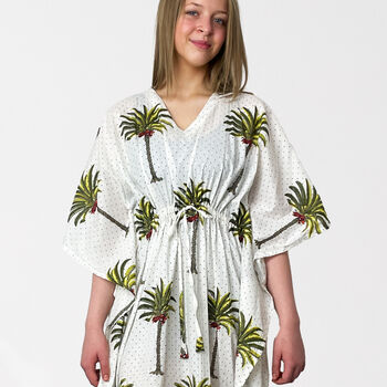 Palm Tree Print 100% Cotton Kaftan, 3 of 8