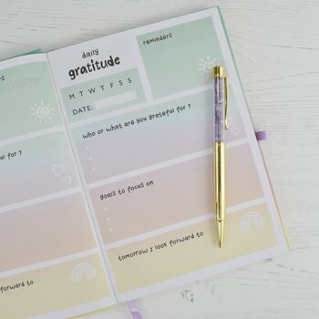 Personalised Daily Gratitude Notebook And Amethyst Crystal Pen, 2 of 6