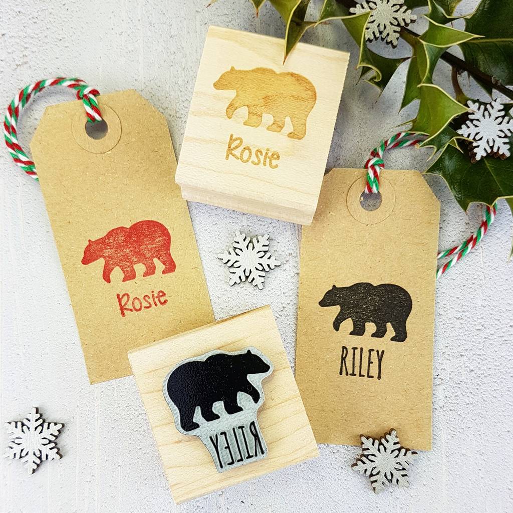 Personalised Christmas Bear Rubber Stamp, 1 of 3