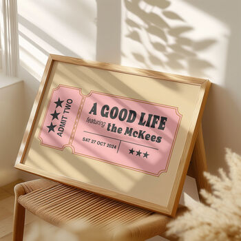 Ticket To A Good Life Personalised Wedding Gift Print, 10 of 10