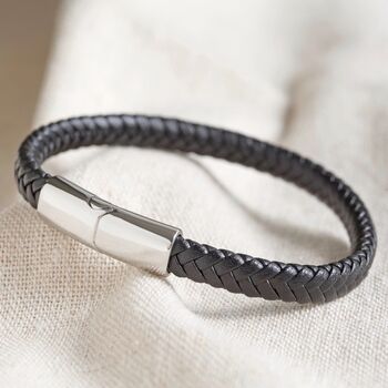 Men's Woven Vegan Leather Bracelet With Shiny Clasp, 2 of 4