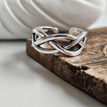 Stackable Adjustable Silver Plated Boho Braid Ring, 3 of 3
