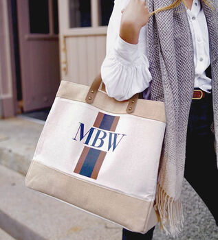Personalised Stripe Canvas And Leather Shopper, 9 of 12