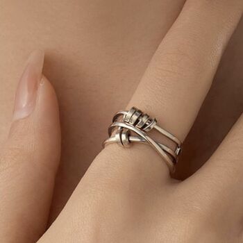 Vintage Style Sterling Silver Adjustable Layered Fidget Ring, 3 of 4