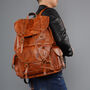Military Style Genuine Leather Backpack In Tan, thumbnail 6 of 12