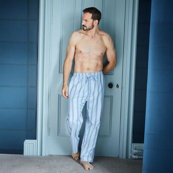 Men's 'Brighton Blue' Stripe Brushed Cotton Pyjama Trousers, 3 of 4