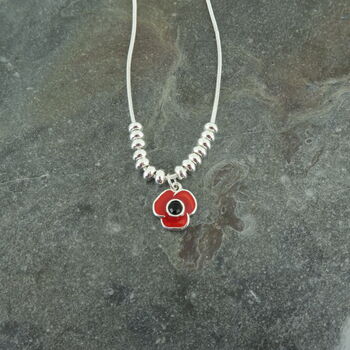 Red Poppy Flower And Bead Necklace, 2 of 3