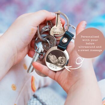 Personalised Baby Ultrasound Leather And Metal Keyring, 3 of 4
