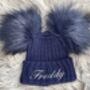 Navy Blue Embroidered Knitted Baby Hat, thumbnail 5 of 6