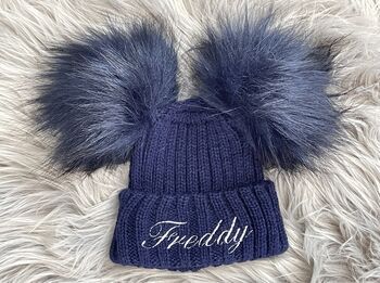Navy Blue Embroidered Knitted Baby Hat, 5 of 6