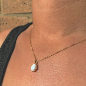 Silver Natural Opal October Birthstone Pendant Necklace, 6 of 7