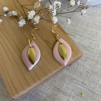 Pink Ceramic Leaf Earrings Gold Plated, 2 of 7