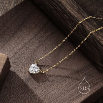 Tiny Cz Heart Pendant Necklace In Sterling Silver, 6 of 12