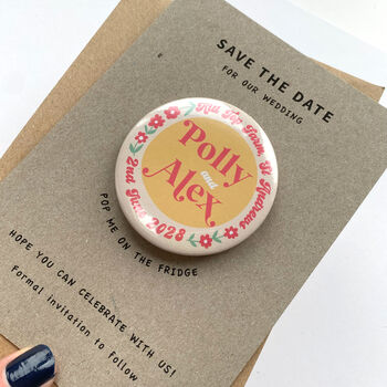 Save The Date Retro Ditsy Floral Wedding Magnet, 6 of 7