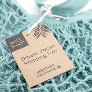 Organic Cotton Tote Bag Blue Crochet, 3 of 4