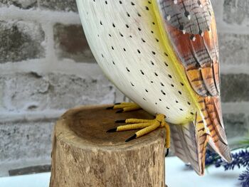 Large 30cm Hand Carved Painted Intricate Wooden Barn Owl Figurine For Bird Lovers, 5 of 10