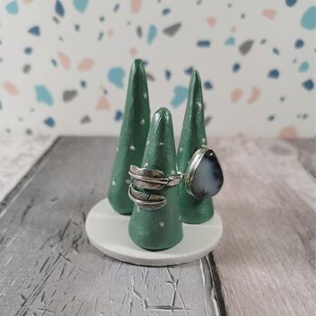 Handmade Three Clay Cone Ring Holders With Disc Stand, 4 of 6
