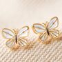 Gold Plated White Enamel Butterfly Stud Earrings, thumbnail 3 of 4