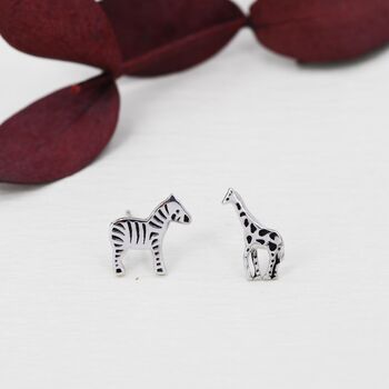 Mismatched Zebra And Giraffe Stud Earrings In Sterling Silver, 5 of 11