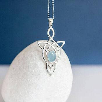 Genuine Aquamarine Celtic Knot Necklace In Silver, 2 of 11